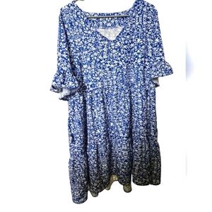 Blue Floral Dress with Ruffle Sleeves XL